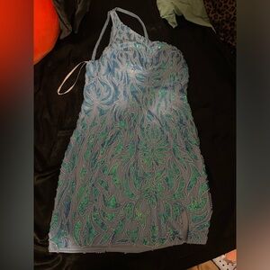 Homecoming dress- Blue and Green One-Shoulder Dress